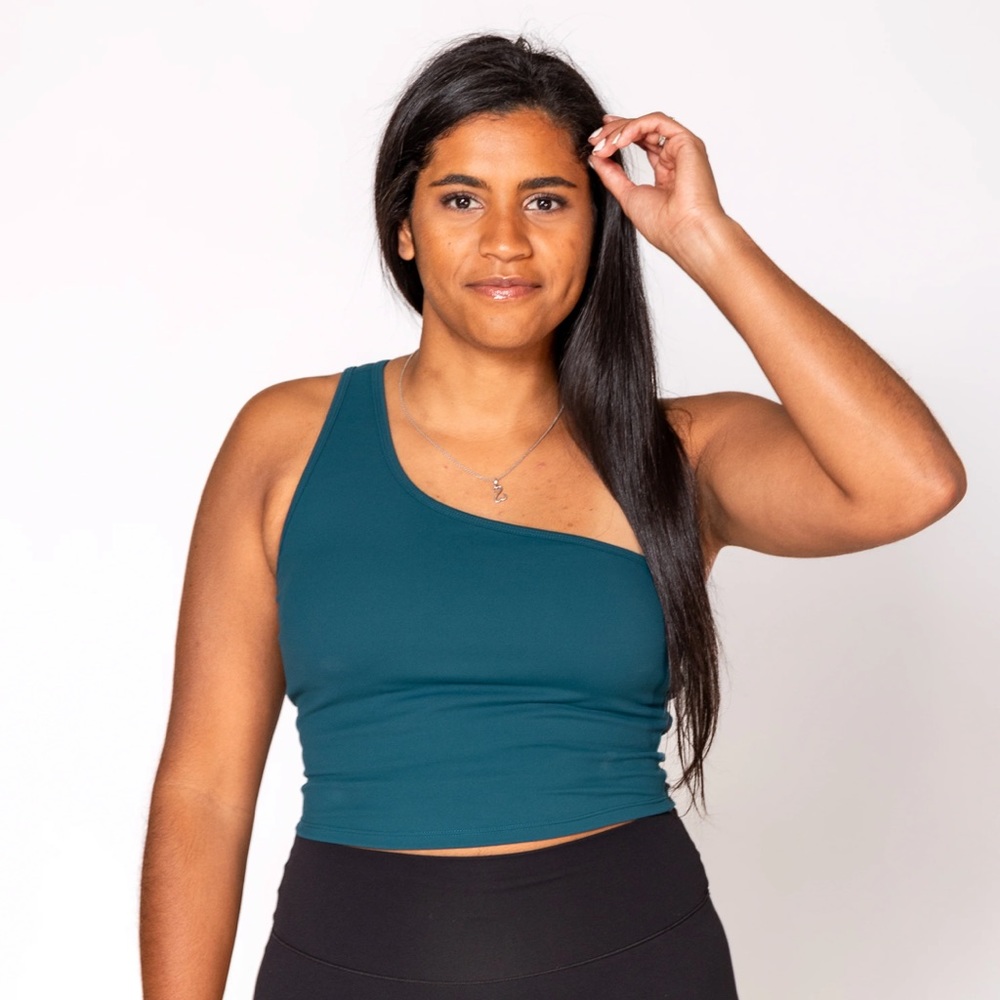 Pacsun Kendall & Kyle - Teal One Shoulder Zip Up Crop Top